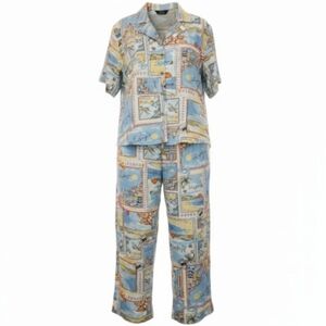 Mlle Gabrielle Vintage Print Matching Pants Set Large